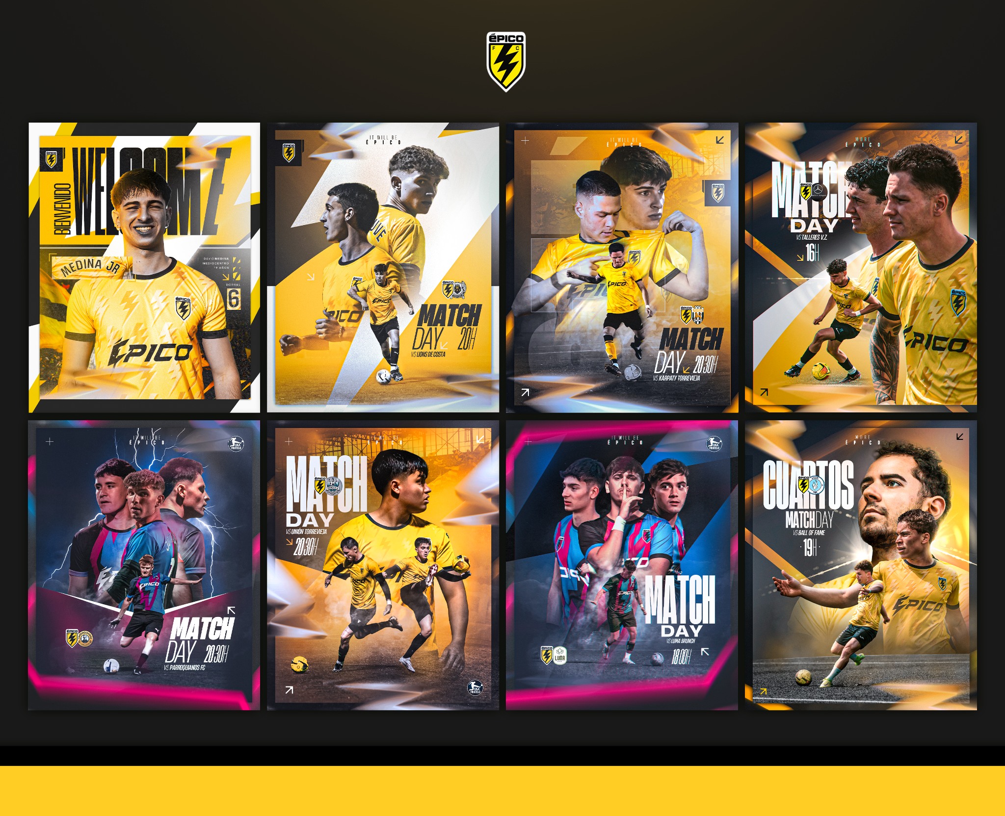 Segunda línea gráfica de Épico FC en amarillo y negro